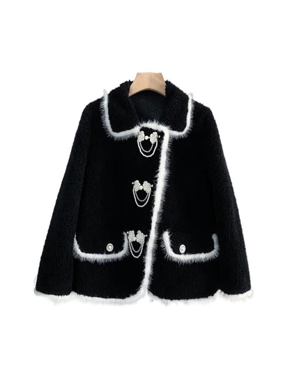 Haining's new imported mink spliced lamb hair short coat young fur winter fur all-in-one coat T3496