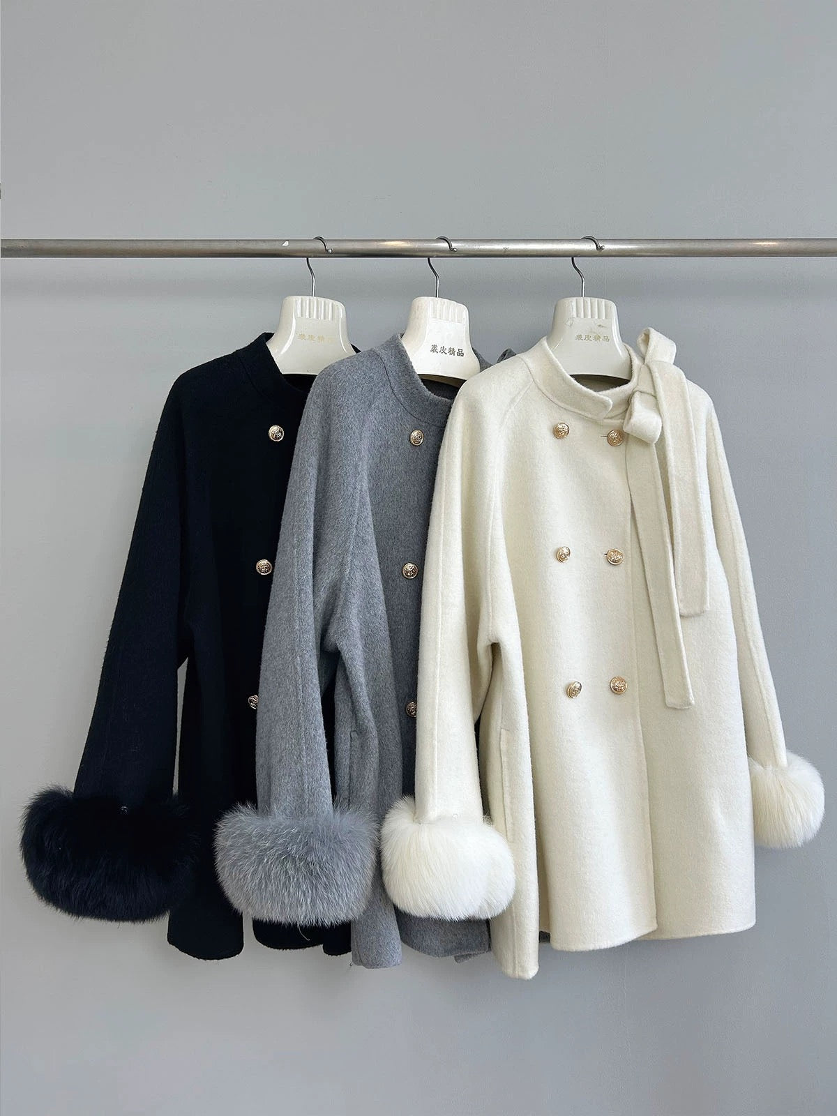 "Girl's Promise" Cape woolen coat female gold button bow double-sided cashmere coat A482