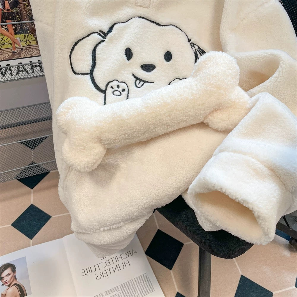 Milky style small cute dog polo collar sweater men and women autumn and winter lamb plush thickened age-reducing top