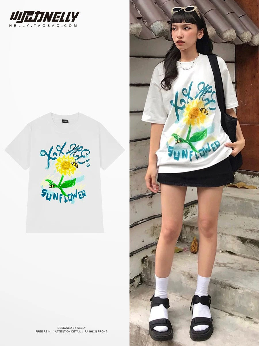 American cartoon cat print round neck short sleeve men and women summer 2025 couple pure cotton t-shirt half sleeve bottoming shirt trend