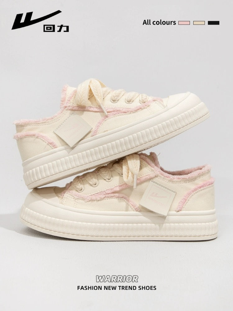 Pull back fairy pink canvas shoes for women 2024 spring new versatile white sneakers thick-soled sports and leisure shoes