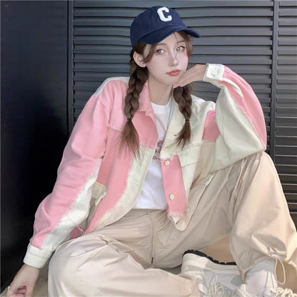 Early autumn short patchwork jacket baseball jacket denim jacket for women spring and autumn tops 2023 new hot style (J0891)
