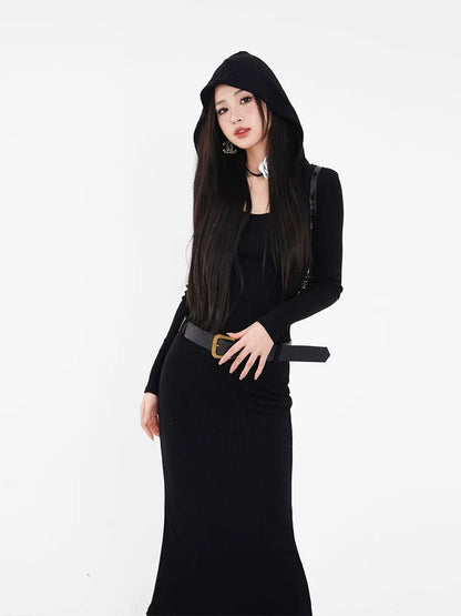 American knitted dress for spring, autumn and winter for small people, slim-fitting waistline, tight-fitting baby bottoming stepmother hip skirt