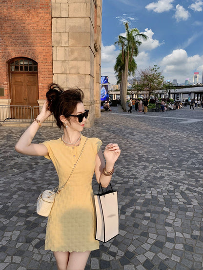 "Ready stock" Fish Rabbit's Rabbit Chanel style short-sleeved dress for women with new style doll collar and pleated skirt