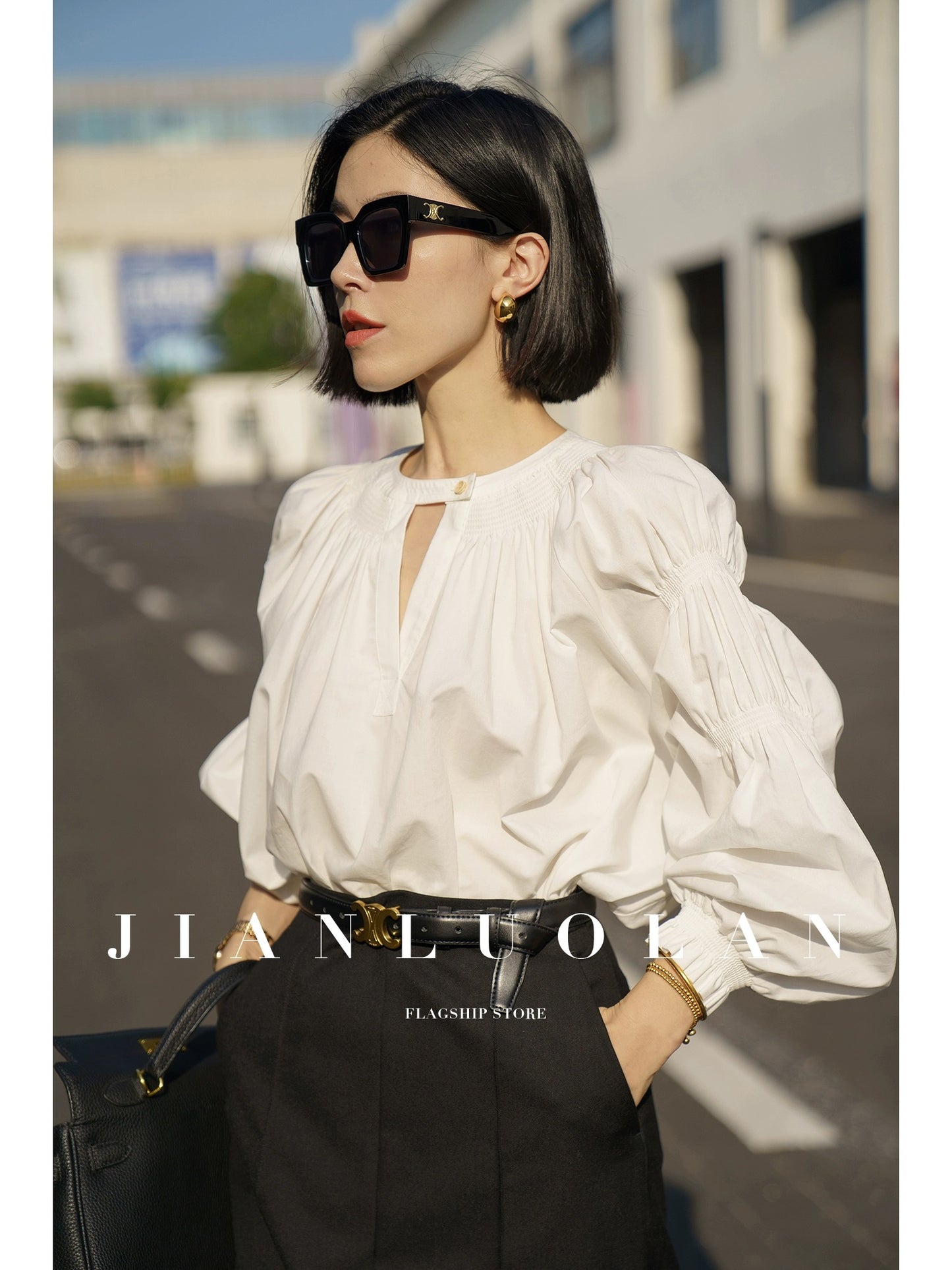 HUANZI Huanzi custom French white shirt women's spring design niche high-end silhouette shirt
