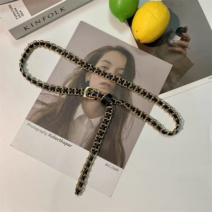 Retro all-match waist chain female 2023 new trendy Korean version accessories metal thin chain woven belt with skirt suit g