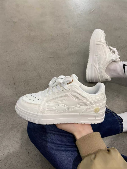 chic national trend broken meteor thick-soled white shoes for students, versatile sports sneakers for men and women, breathable couple shoes