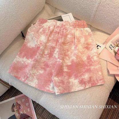 Xiaoxiangfeng pink denim shorts women's summer design sense heavy industry diamond chain sequins high waist loose casual hot pants trend