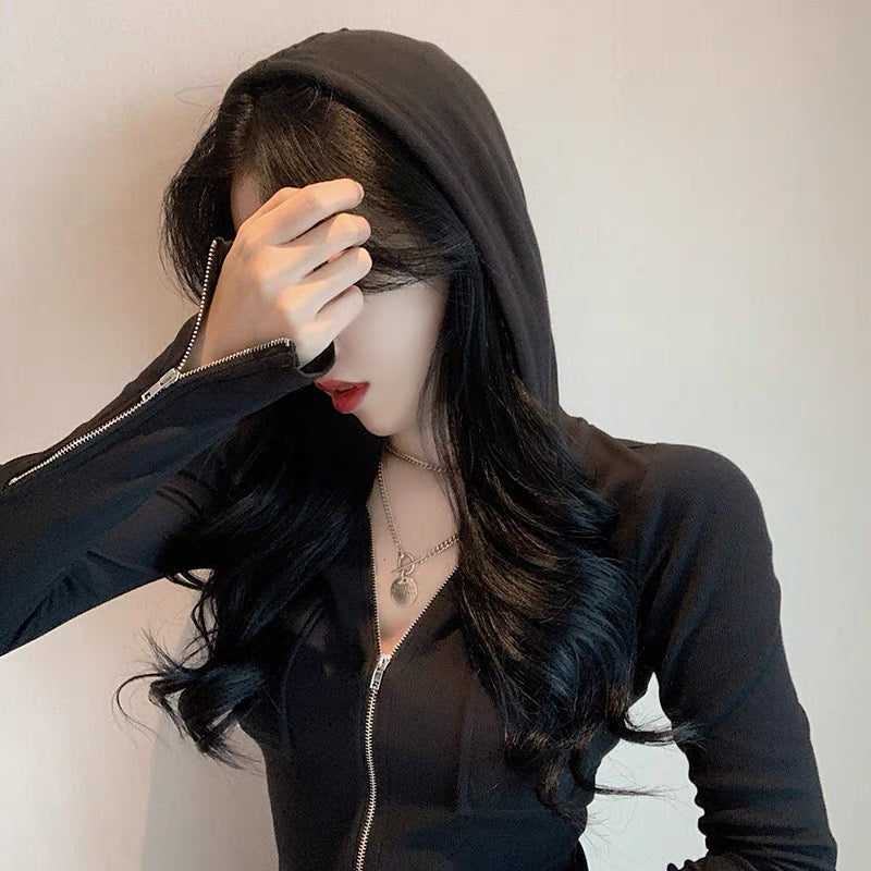 Early spring new style, versatile hooded long-sleeved small coat, short hip-covering skirt, slim and slim bottoming dress for women