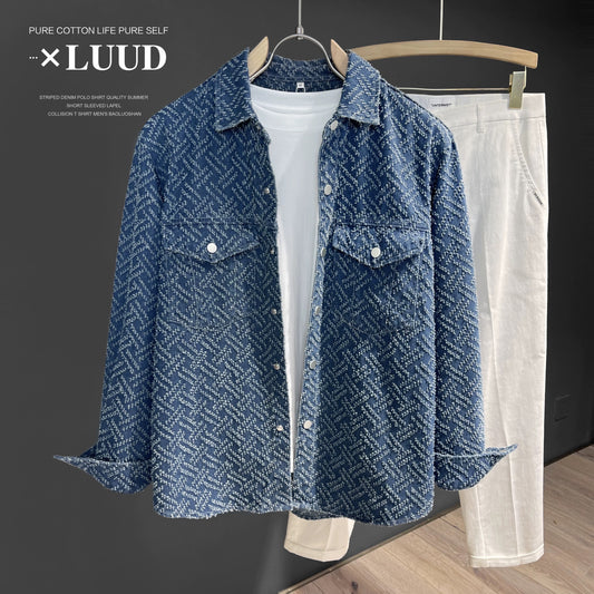 LUUD European goods high-grade sense of fragrance wind shirt youth trendy long-sleeved shirt handsome temperament lapel jacket men