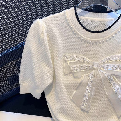 Clearance leakage, first-line brand counters, shopping malls withdrawn, cut-label women's heavy-duty beaded knitwear, women's short-sleeved tops