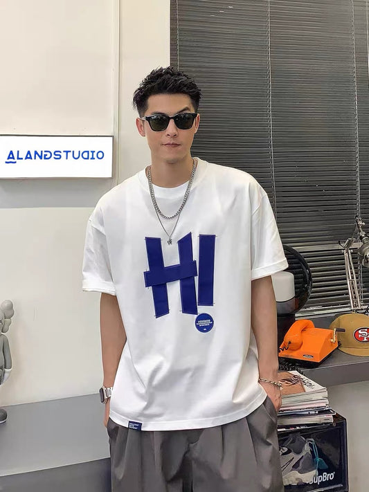Xu Tailang letter short-sleeved t-shirt men's summer hot style tide brand trend men's heavy cotton white men's top