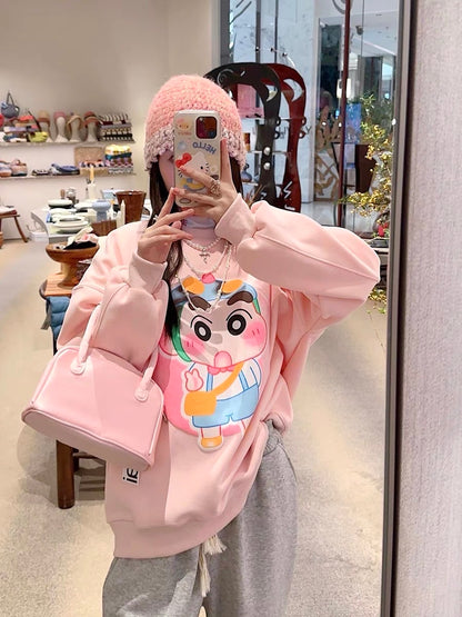 Thebestxue【New on 10.23 AM10:00】Pink Crayon Shin-chan velvet sweatshirt