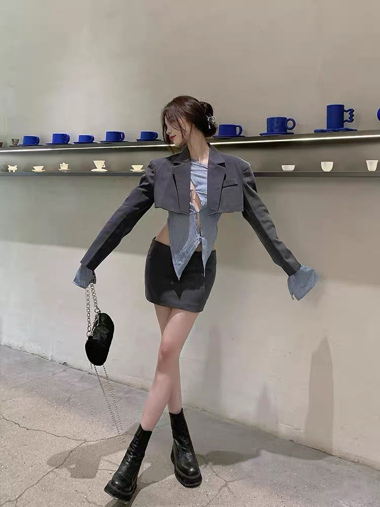 EUSKY IIWAN Hollow design niche long-sleeved shirt with spring and summer new irregular off-shoulder top (T246)