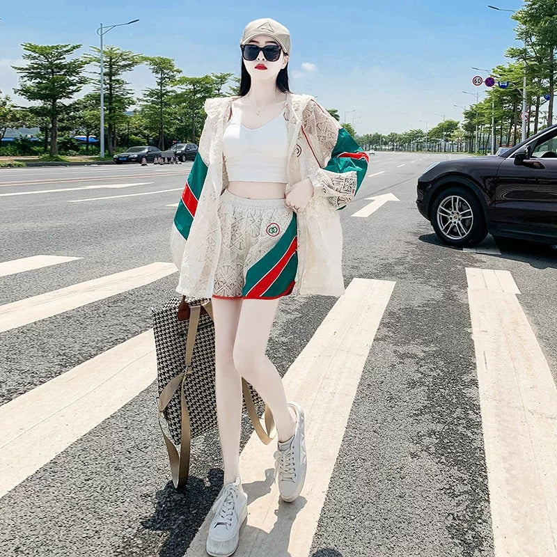 European street sun protection clothing casual fashion suit for women summer 2023 new style fashionable shorts sports two-piece set