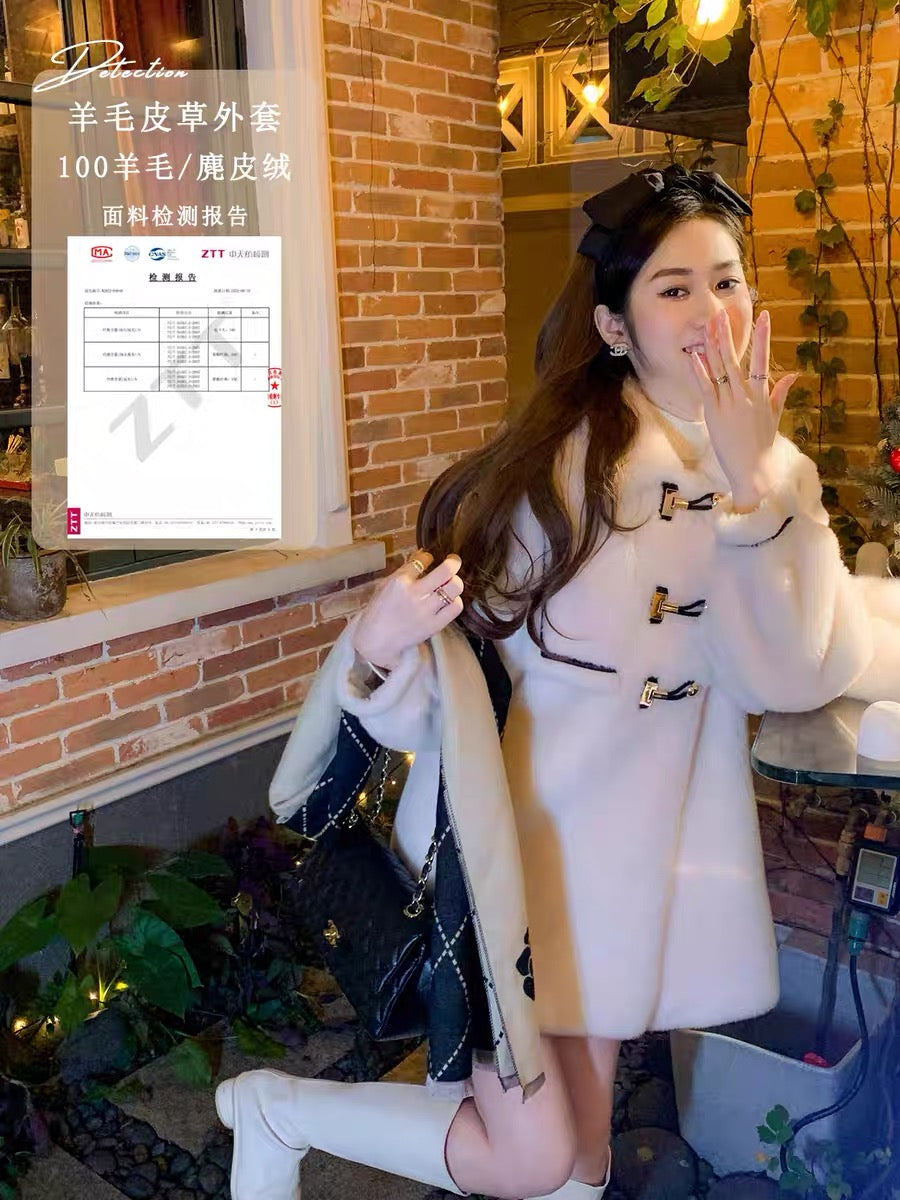 Fish Rabbit's Rabbit Navy Wool Jacket Coat High-end Temperament Warm Mid-Length Jacket Winter Coat