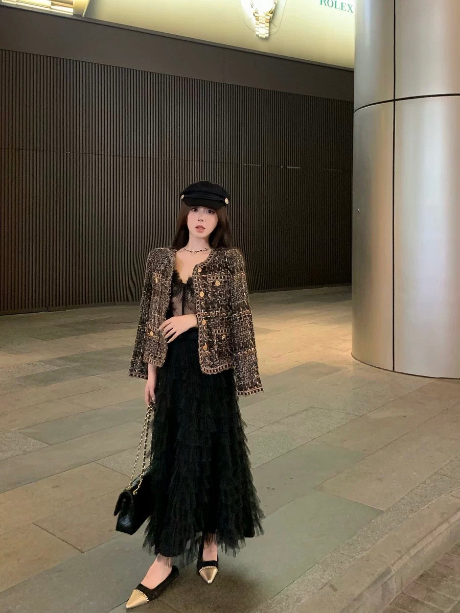 Xiaoxiangfeng tweed short coat for women autumn and winter 2023 new style French style lady loose long-sleeved cardigan top