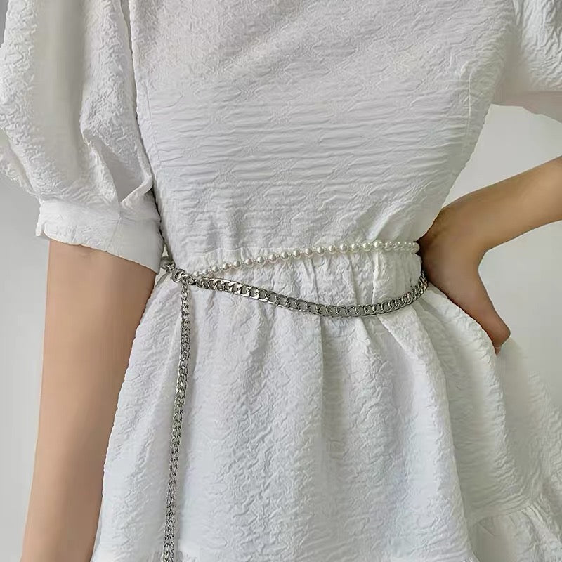 Belt women's high-end sense with skirt all-match new pearl thin waist chain suit girdle design sense of ins wind belt