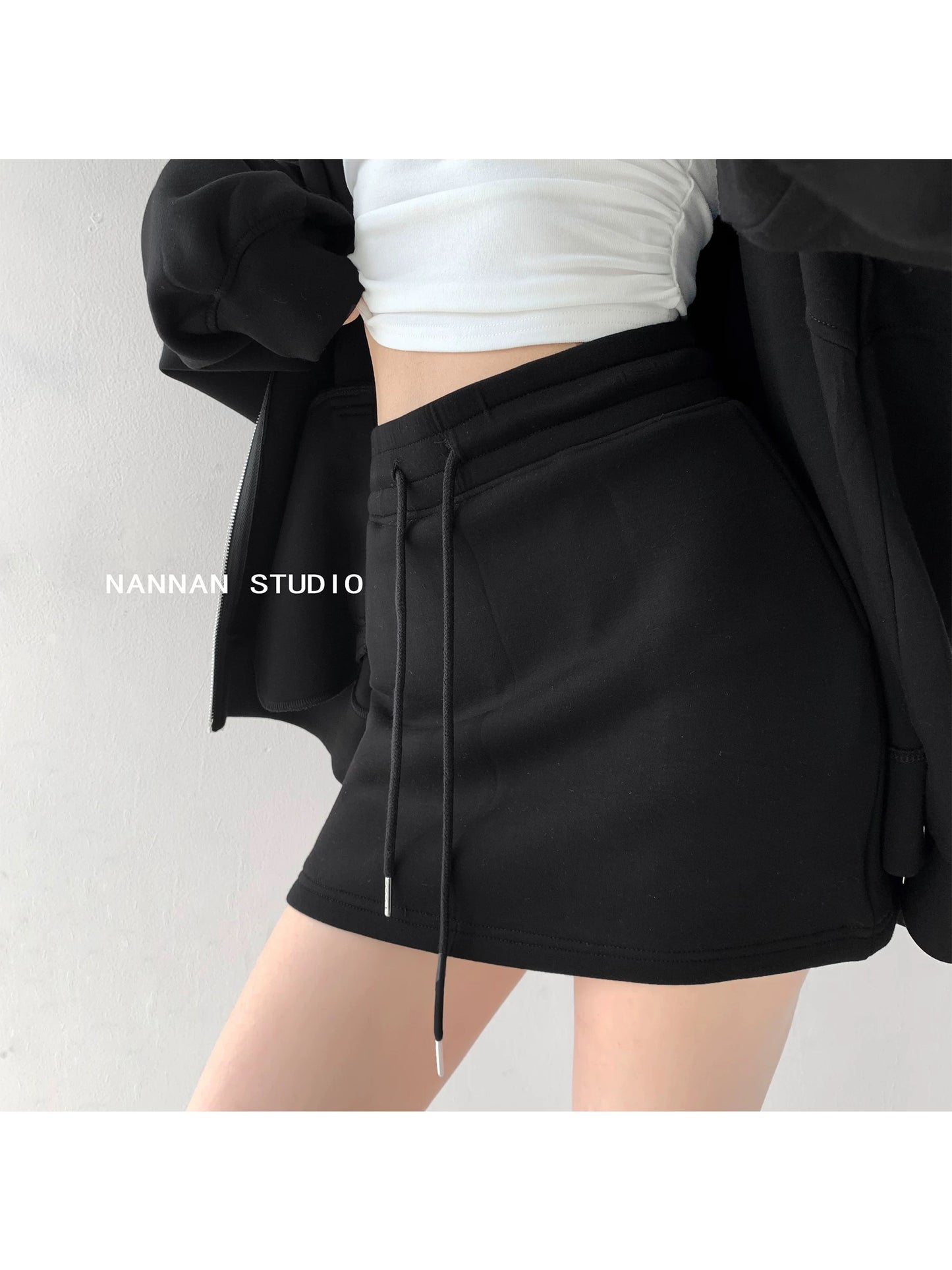 Street hottie lazy dressing tutorial loose thick hooded sweater suit women's high waist sports skirt two-piece suit