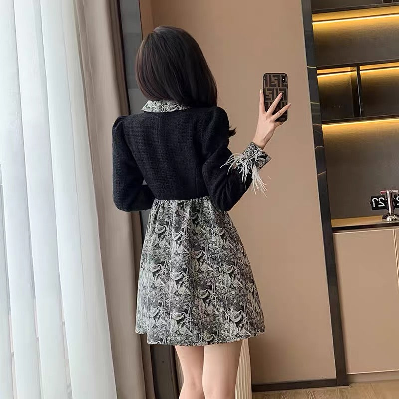 2023 new autumn French black polo dress for small women with cold temperament, unique and chic skirt