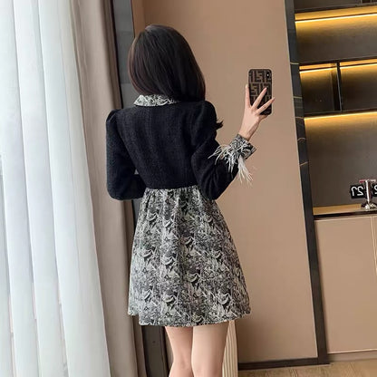 2023 new autumn French black polo dress for small women with cold temperament, unique and chic skirt