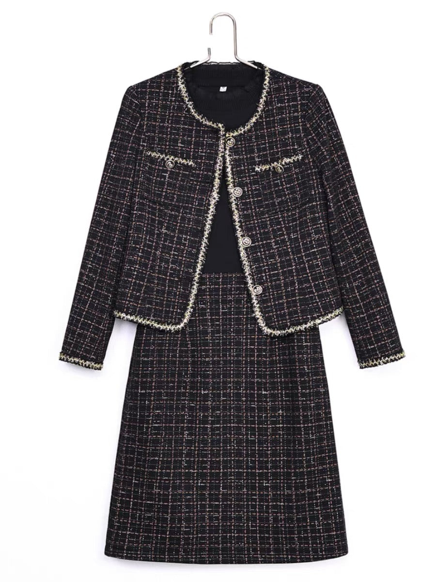 Nicole Xiaoxiang style suit dress 2023 new women's autumn hot style fashionable dignified high-end two-piece set (S0414)