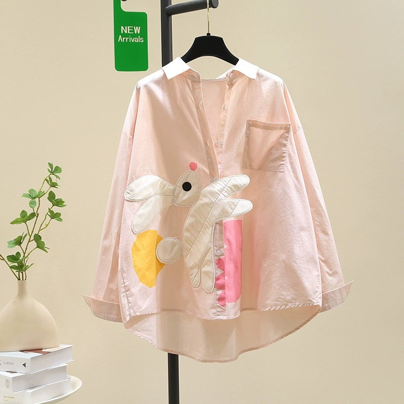 Artistic style small fresh blue shirt female 2024 spring new design sense loose casual shirt chic top