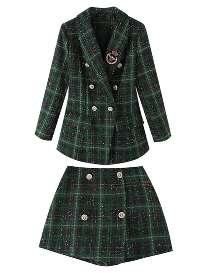 Xiaoxiangfeng Suit Pants Suit Women's 2023 New Winter Plaid Woolen Suit Two-piece College Style Suit