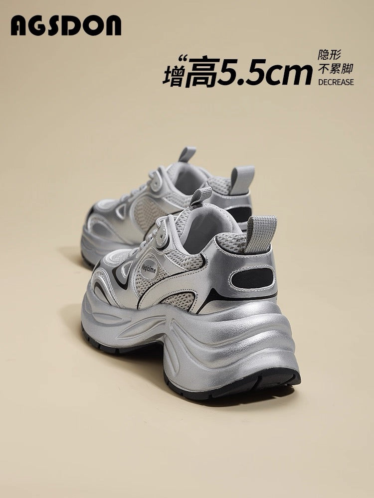 Augustin thick-soled silver dad shoes for women 2025 summer new shoes for women breathable height-enhancing sports shoes for women