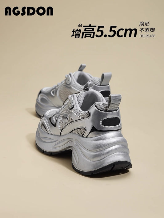 Augustin thick-soled silver dad shoes for women 2025 summer new shoes for women breathable height-enhancing sports shoes for women