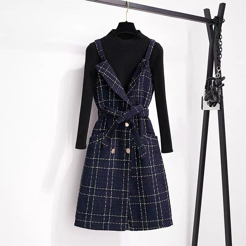 Xiaoxiangfeng suspender dress women's autumn clothing 2023 early autumn new style complete set of temperament two-piece suit