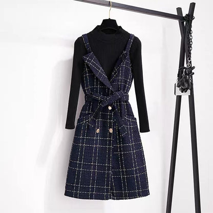 Xiaoxiangfeng suspender dress women's autumn clothing 2023 early autumn new style complete set of temperament two-piece suit
