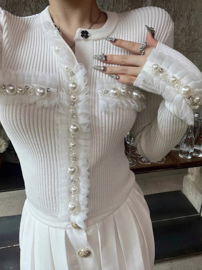 Celebrity heavy industry white sweater slim long-sleeved top this year's hot style exquisite sweater for women early autumn 2023 new style A2276