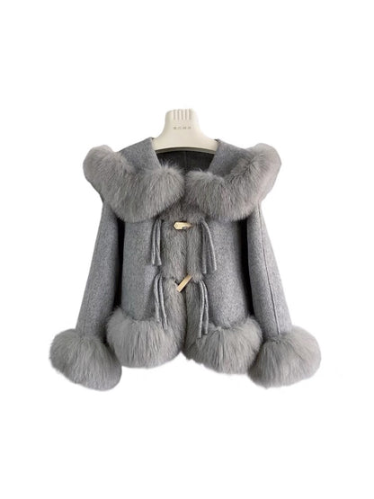 Temperament socialite high-end exquisite high-end fox wool wool double-sided fur autumn and winter coat tops thick ươmen T3467