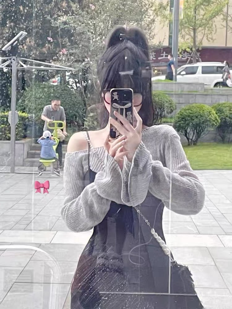 French babes fake two-piece knitted dress women's spring and autumn temperament high-end sexy waist pure desire long skirt