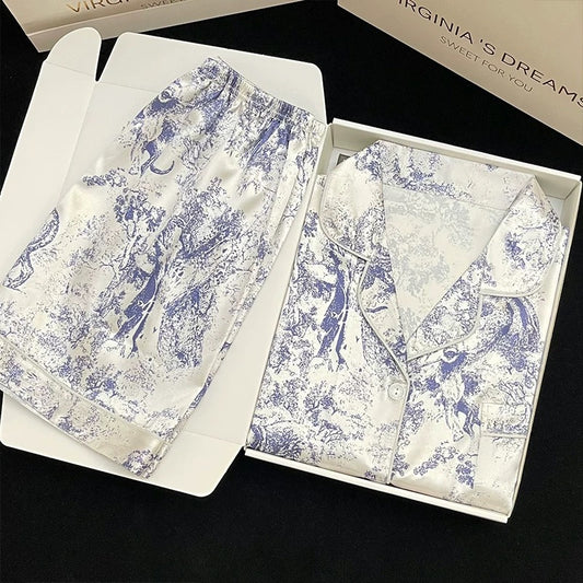 2024 new ice silk pajamas women's short-sleeved summer thin silk can be worn outside home clothes suit spring and summer