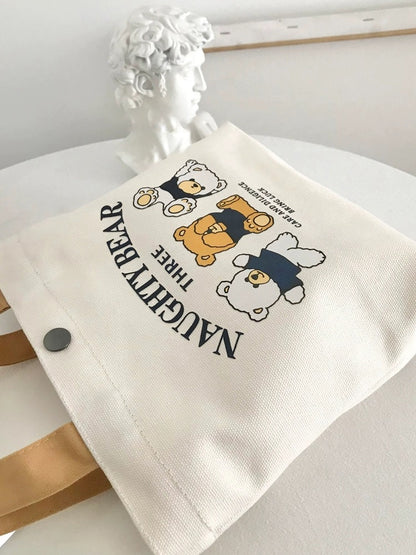 New bear canvas bag female student portable work small hand-held lunch bag handbag canvas bag gift bag
