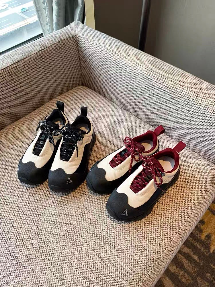 Casual shoes women's trendy cool 2023 new spring all-match fashion leather color matching lace-up thick-soled mountaineering daddy shoes
