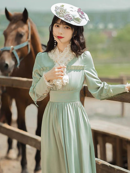 Platycodon style retro niche chic high-end gentle style dress with fungus edges and waist waist to show temperament fairy dressữ