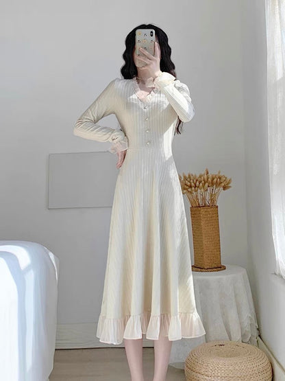 Nihuo Autumn Clothing 2023 New Women's Skirt Slim-fitting French Design Niche Retro Bottoming Knitted Dress
