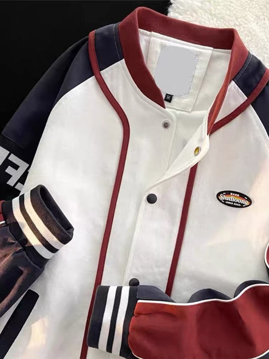 American style sweet cool wind hit color splicing baseball uniform men and women summer tide brand vintage couple tooling jacket coat