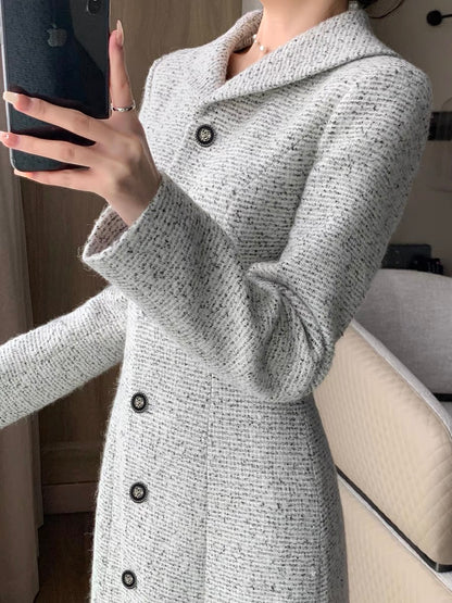 FT GUOGE small fragrant dress for women 2023 autumn and winter new French retro waist slimming long skirt
