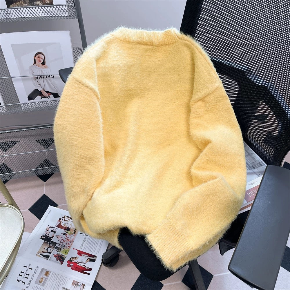 American style high-end and beautiful mink velvet cat sweater for men and women autumn and winter lazy small soft and sticky knitted top