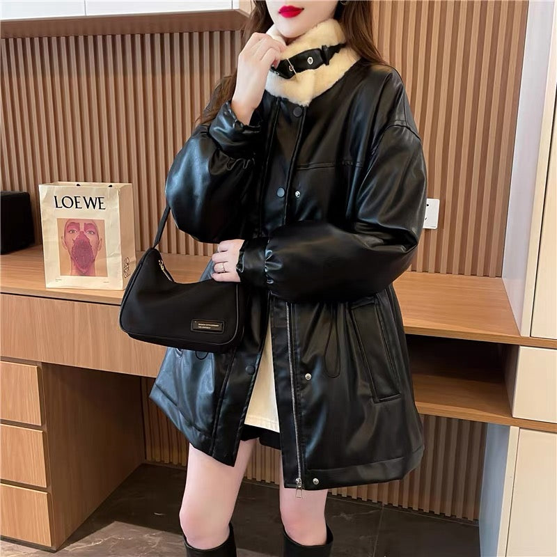 Designed lining plush thickened jacket for women 2023 new autumn and winter fashionable foreign style loose Korean style top (S0514)