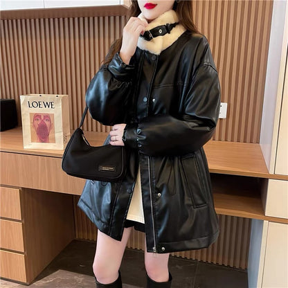 Designed lining plush thickened jacket for women 2023 new autumn and winter fashionable foreign style loose Korean style top (S0514)