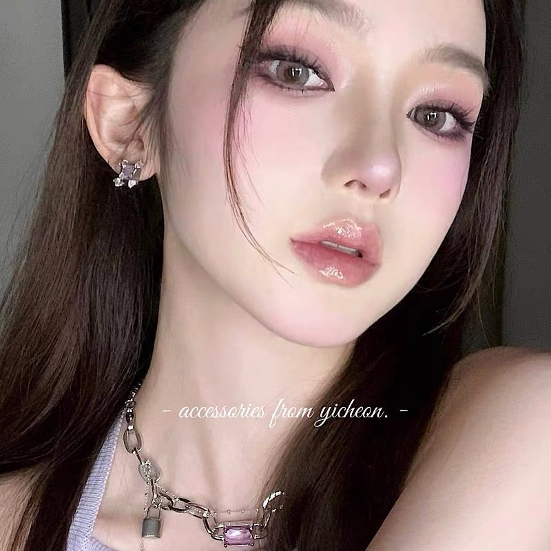 YIcheon out of control 2.0 Nanjing lock purple gemstone necklace female ins wind chain niche stacked clavicle chain C43
