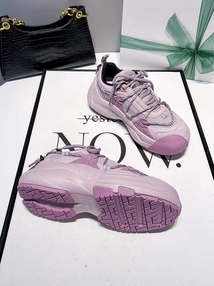 Breathable and non-stinky~!  Thick-soled dad shoes for women 2023 round toe ugly niche casual shoes heightening sneakers (S0136)