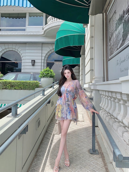 Hotdog hot dog is very spicy [Original Blue Danube Love] Lace-Up Dress with Sling Skirt