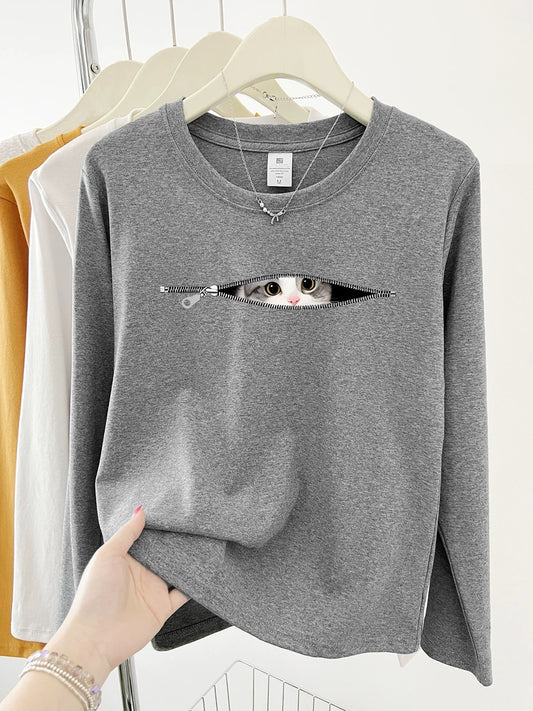 2025 Early Autumn New Style Bottoming Shirt Western Style Straight Shoulder Women's Long Sleeve T-shirt Round Neck College Style Letter Printed Top