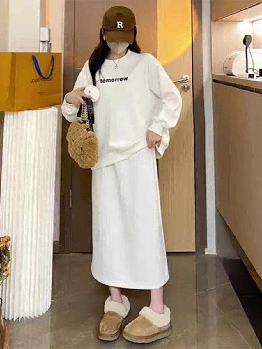 Maternity wear autumn 2023 new set pregnant mother trendy casual sweatshirt skirt autumn and winter two-piece set